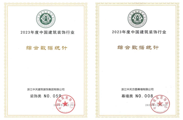 918博天堂装饰集团位列2023年度中国建筑装饰企业百强59位、幕墙百强第8位